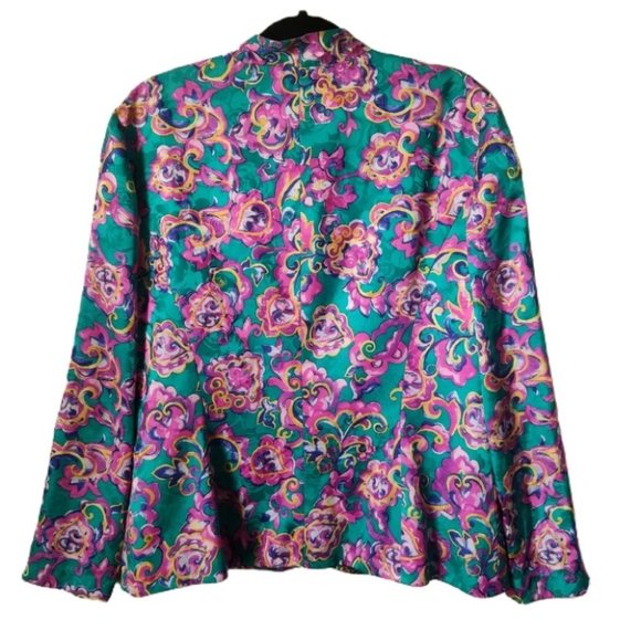 Vintage Adrianna Papell Silk Bright Floral Print Blazer Jacket Size 16 - Picture 8 of 10